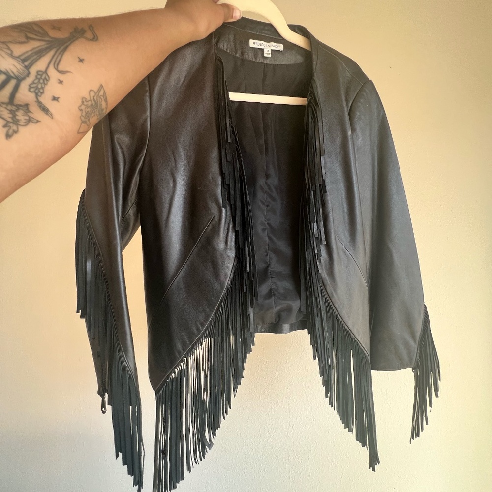 Rebecca Minkoff Fringe Leather Jacker-100% Real Lambskin leather